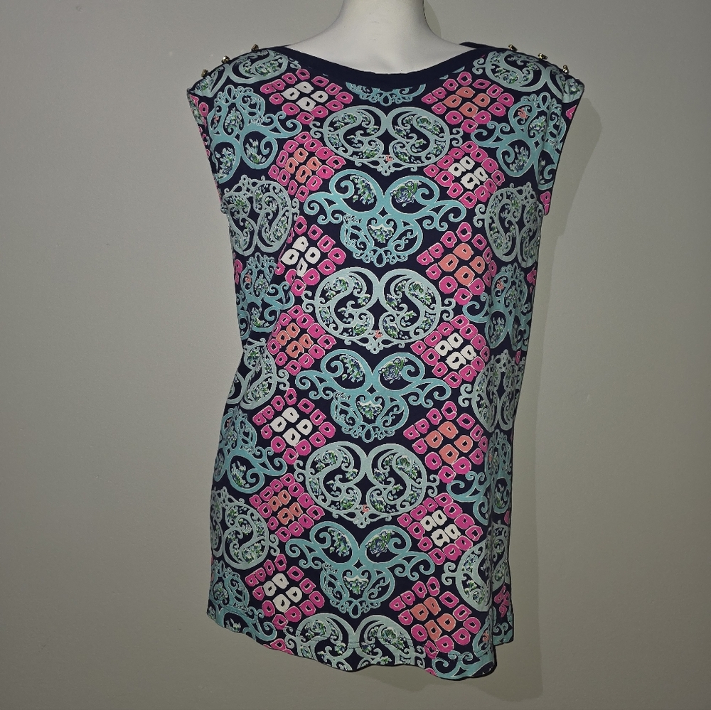 Lilly Pulitzer Robin Blue Pink Short Sleeve Behind the Gate Prima Cotton Size XS